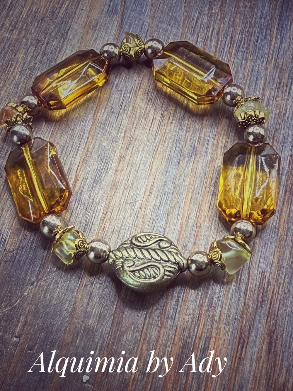Oversized Golden Yellow citrine Stone beaded Bracelet and acrylic